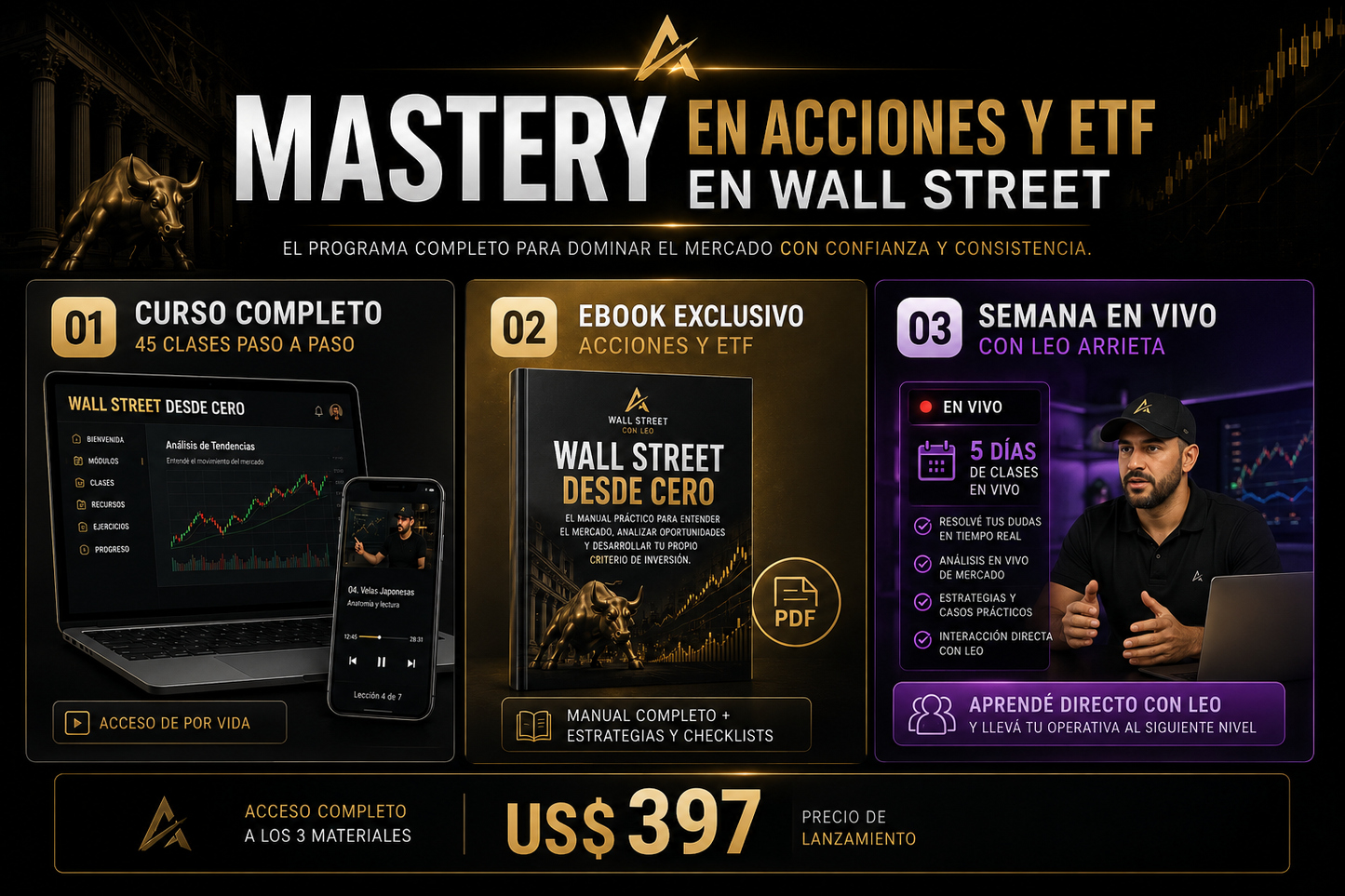 Mastery en Acciones y ETFs de Wall Street - Curso Completo + Ebook de Acciones y ETFs + clases en vivo