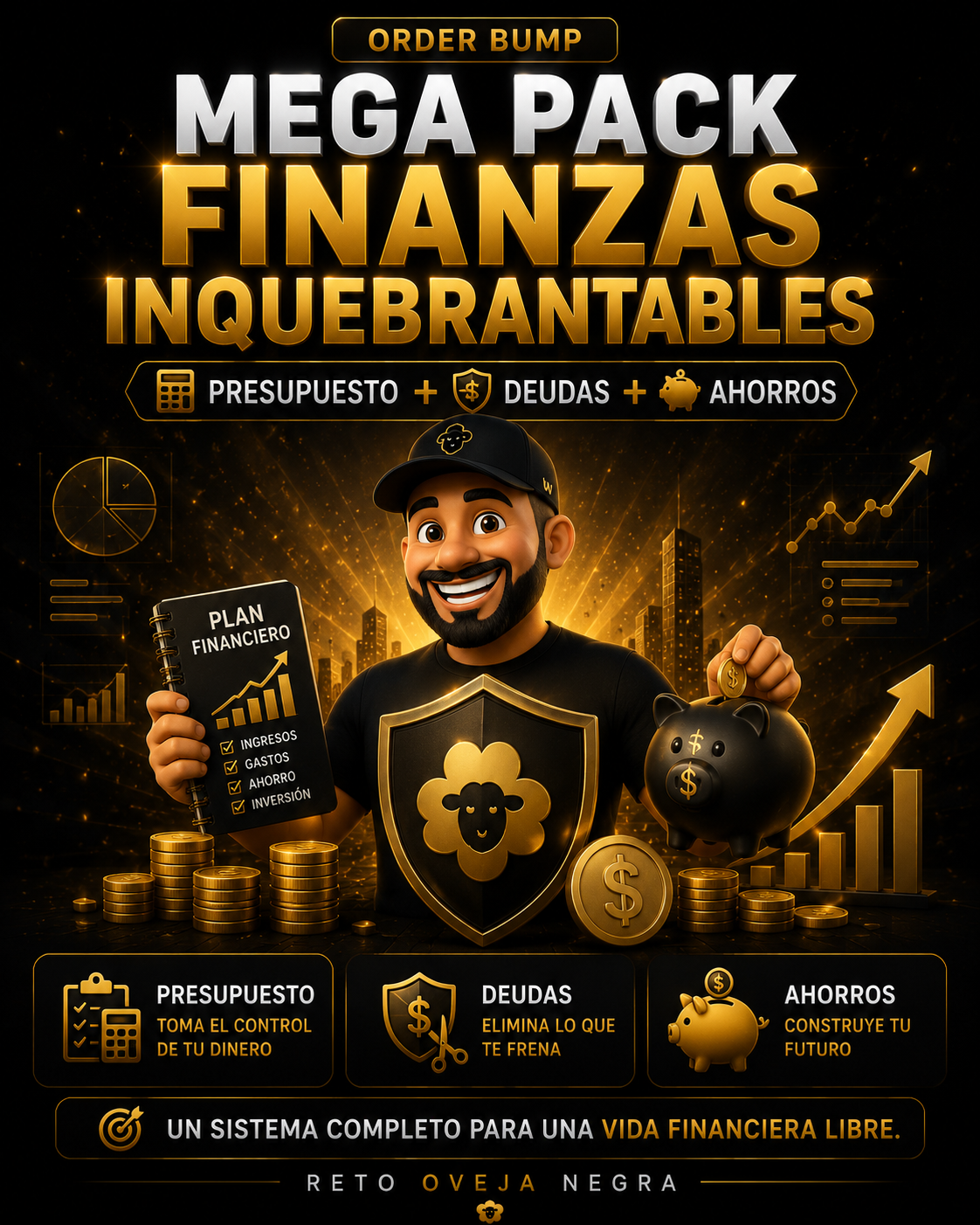 Imagen del mega pack de finanzas inquebrantables de Mi tienda, que incluye presupuesto, gestión de deudas y ahorros.