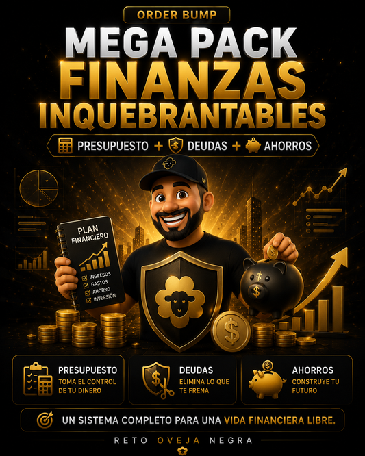 Imagen del mega pack de finanzas inquebrantables de Mi tienda, que incluye presupuesto, gestión de deudas y ahorros.