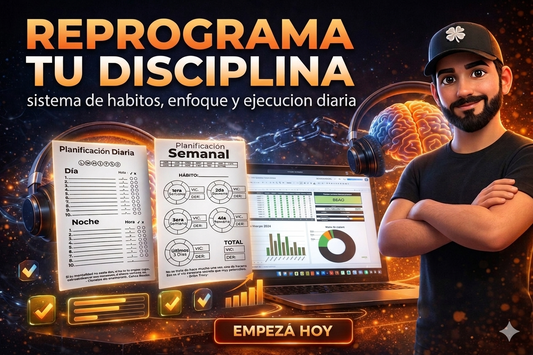 Planificador de hábitos, lectores y entrenamientos en una portada con diseño motivador y colores vibrantes.